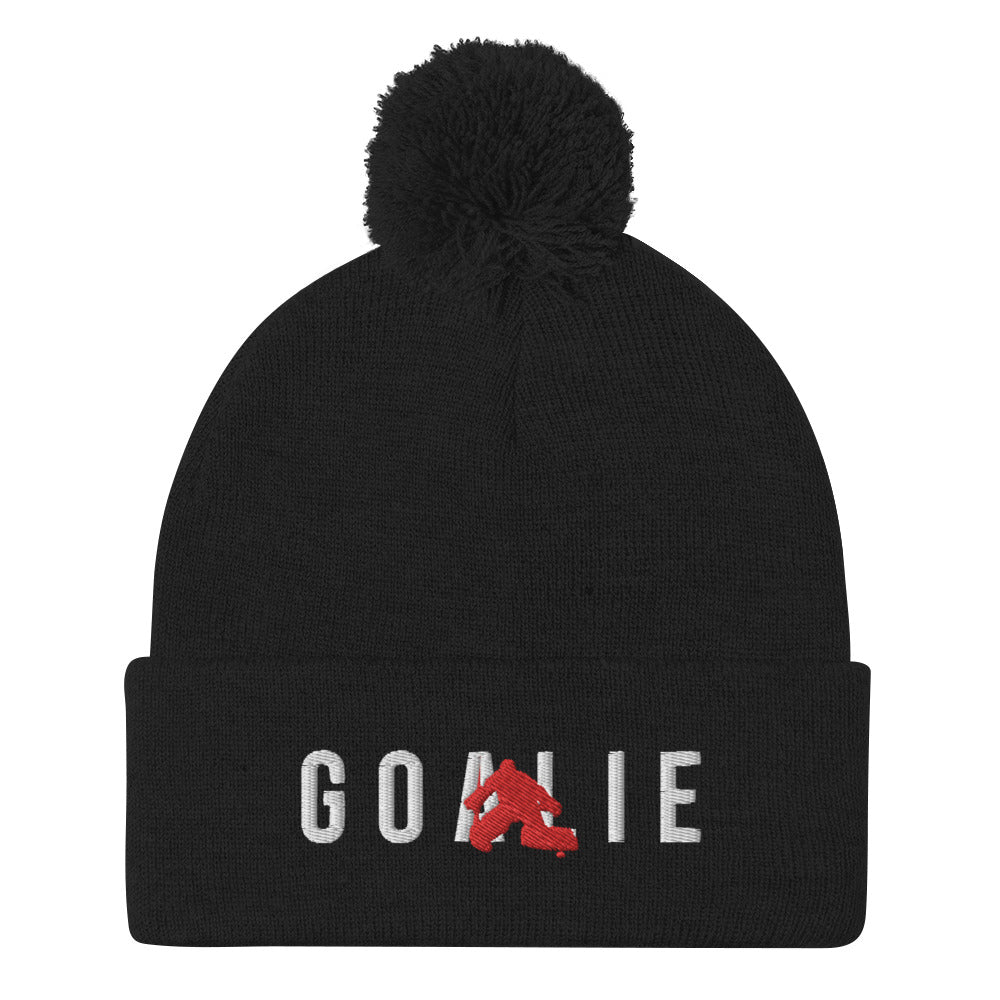 Goalie Silhouette Pom-Pom Beanie