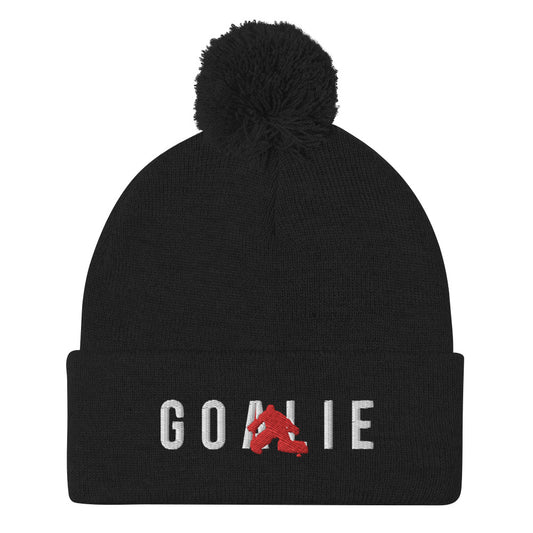 Goalie Silhouette Pom-Pom Beanie
