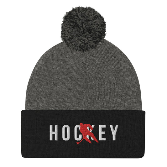 Hockey Silhouette Pom-Pom Beanie