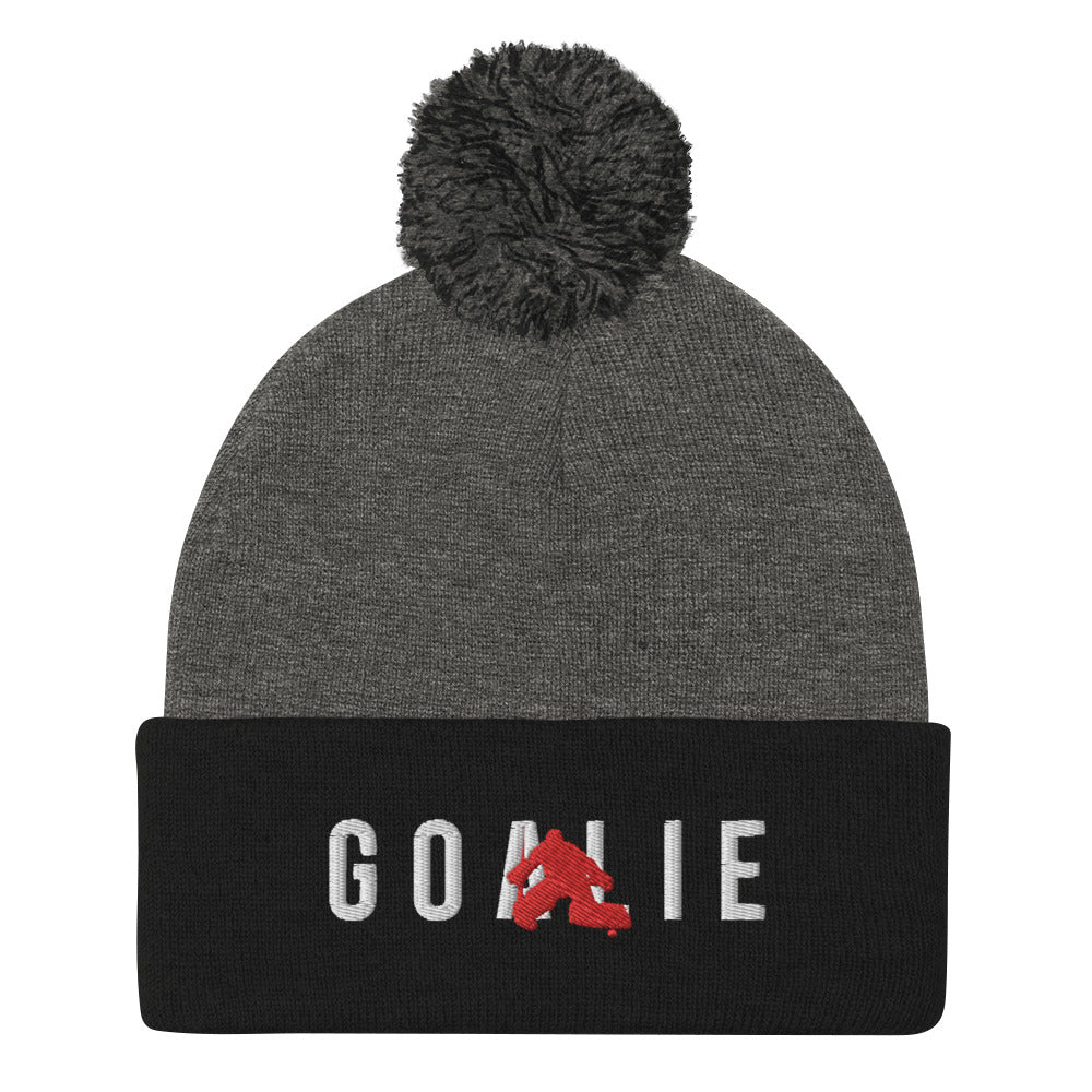 Goalie Silhouette Pom-Pom Beanie
