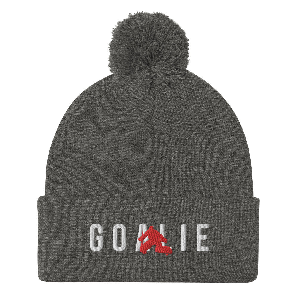 Goalie Silhouette Pom-Pom Beanie