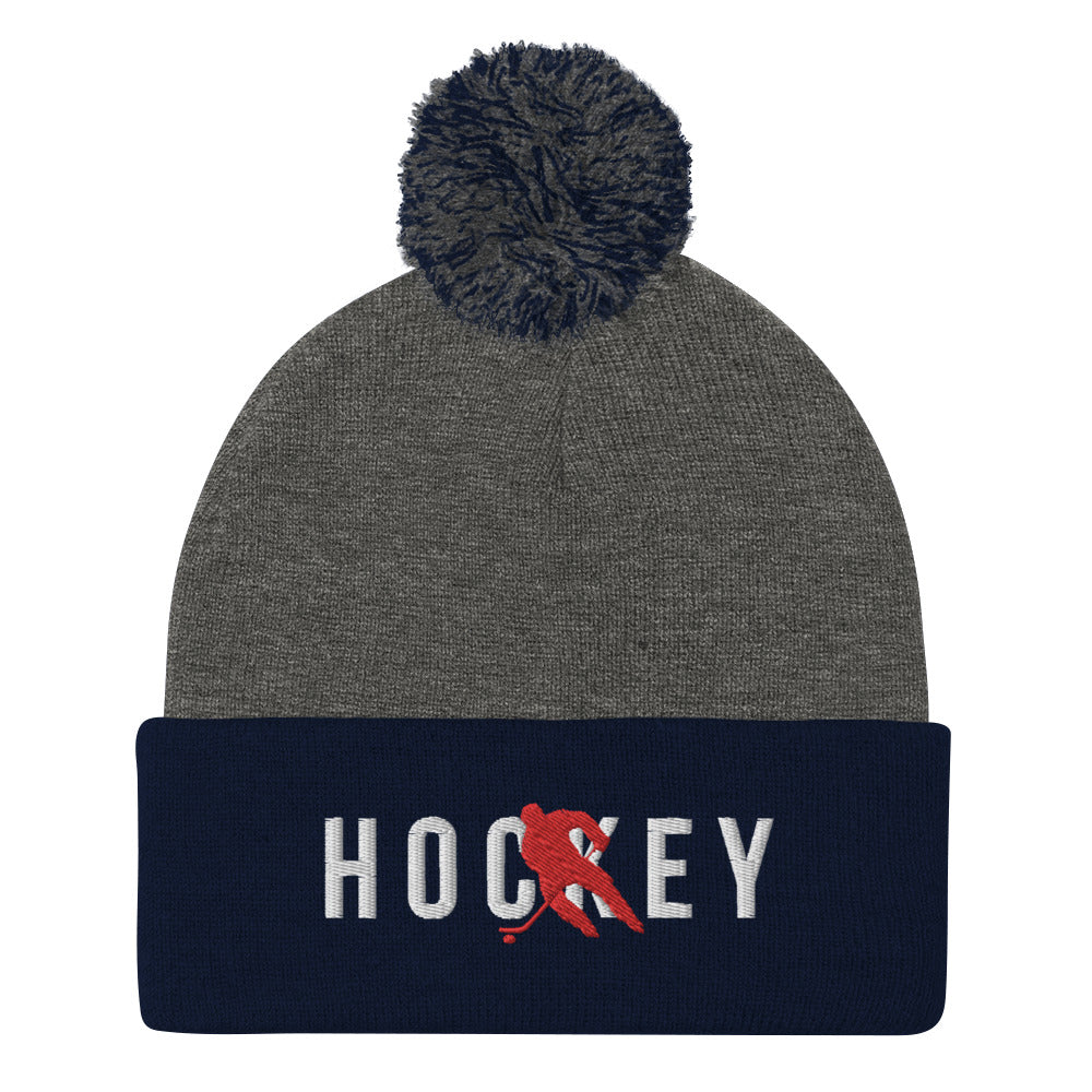 Hockey Silhouette Pom-Pom Beanie