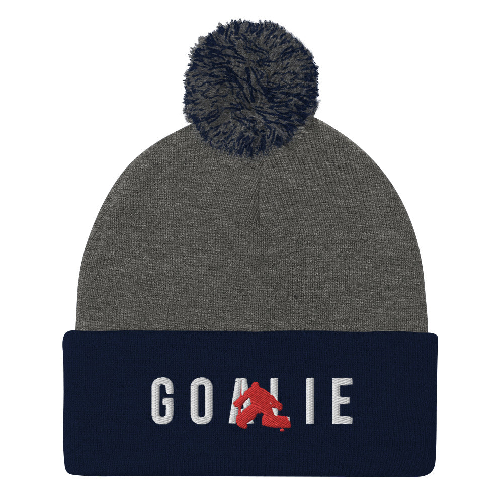 Goalie Silhouette Pom-Pom Beanie