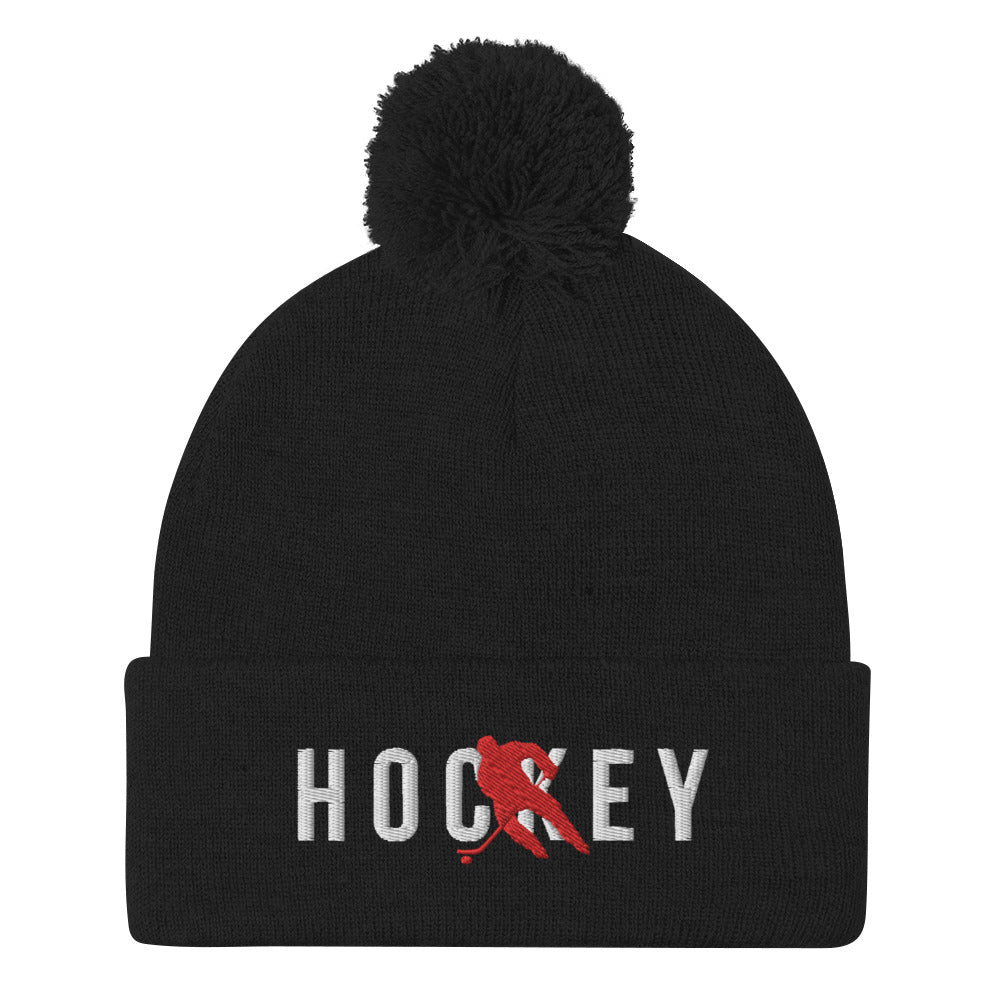 Hockey Silhouette Pom-Pom Beanie