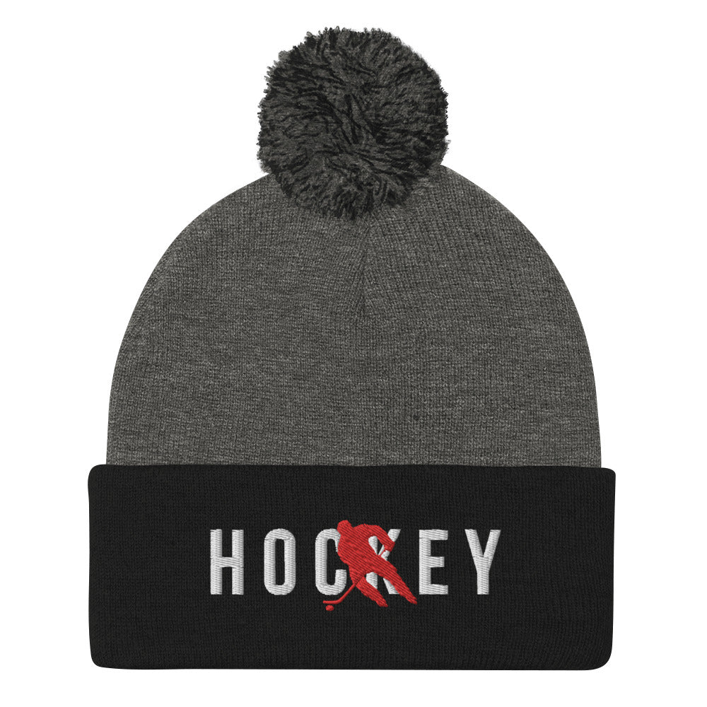 Hockey Silhouette Pom-Pom Beanie