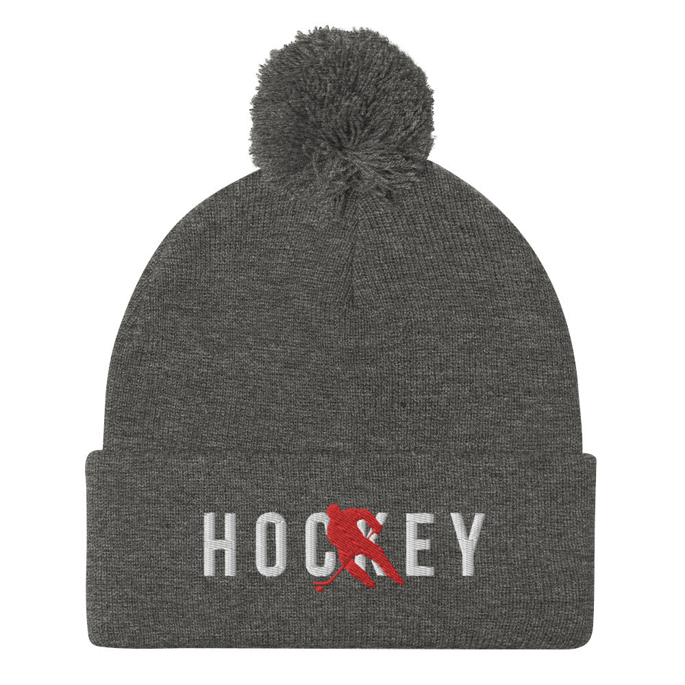 Hockey Silhouette Pom-Pom Beanie