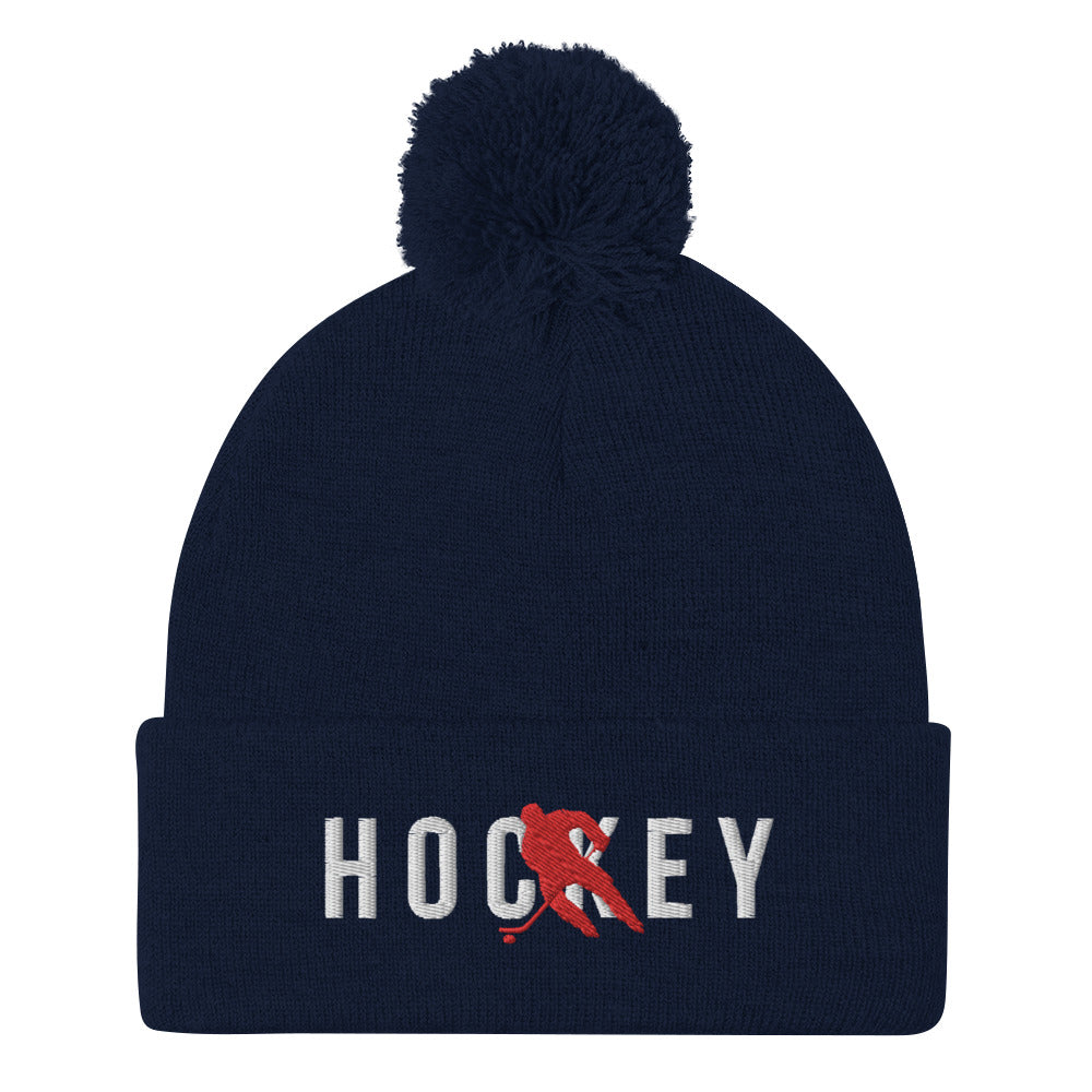 Hockey Silhouette Pom-Pom Beanie